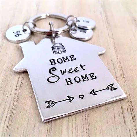 house keyring home sweet home metallic champagne|Home Sweet Home House Keychain .